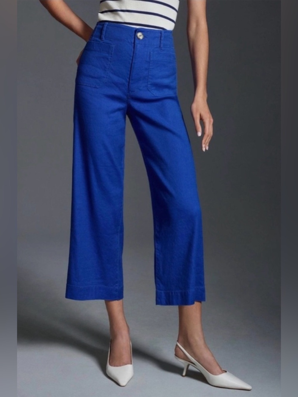 Maeve Colette Linen-Blend Cropped Wide-Leg Pants - 28P - Blue